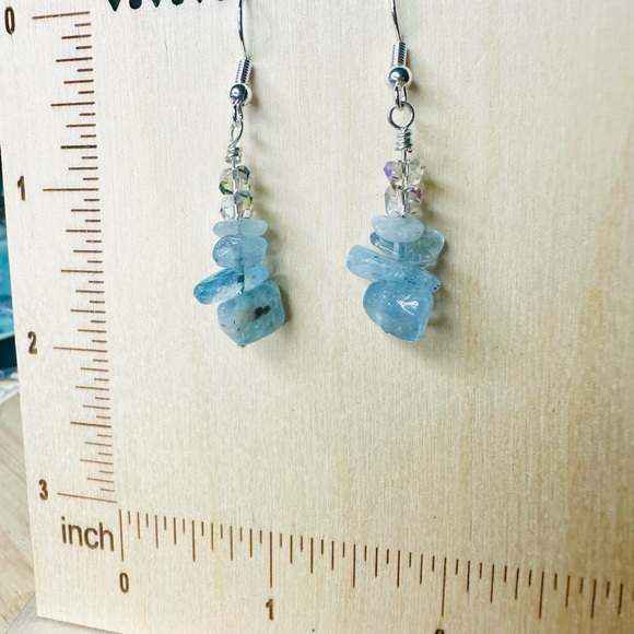 Artisan Hand Crafted Aquamarine Chip Earrings with Sterling Silver - Picture 3 of 5